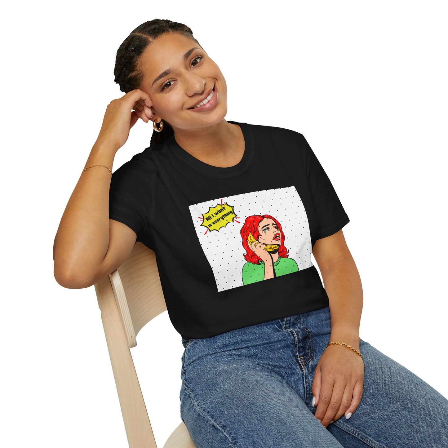 Funny Unisex Softstyle T-Shirt - "Hey! I Want Pizza!" Graphic Tee